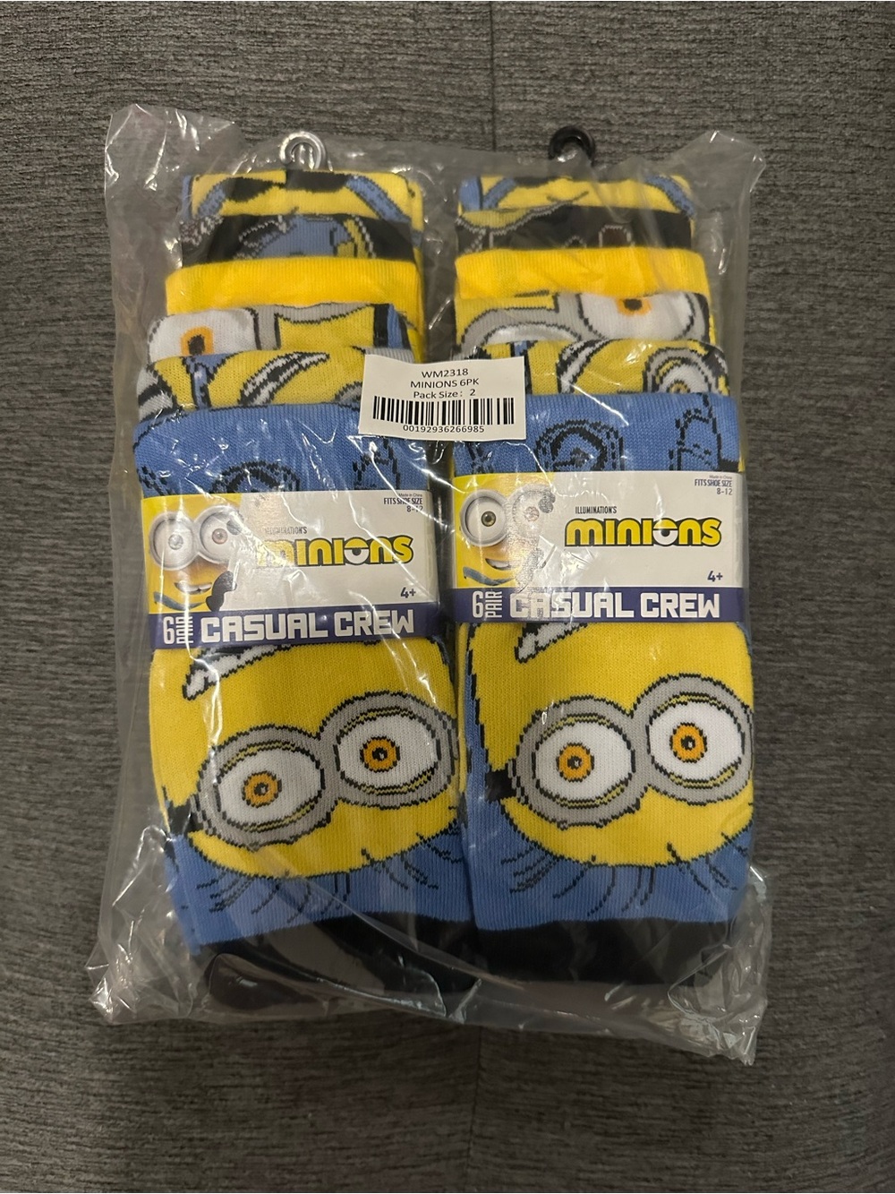 Minions Men's Casual Crew Socks - Yellow & Blue (6-Pack)